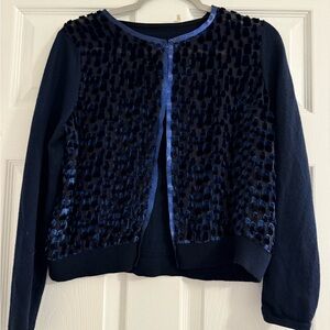 Elie Tahari Blue Merino Wool Silk Blend Devoré‎ Velvet Cardigan L